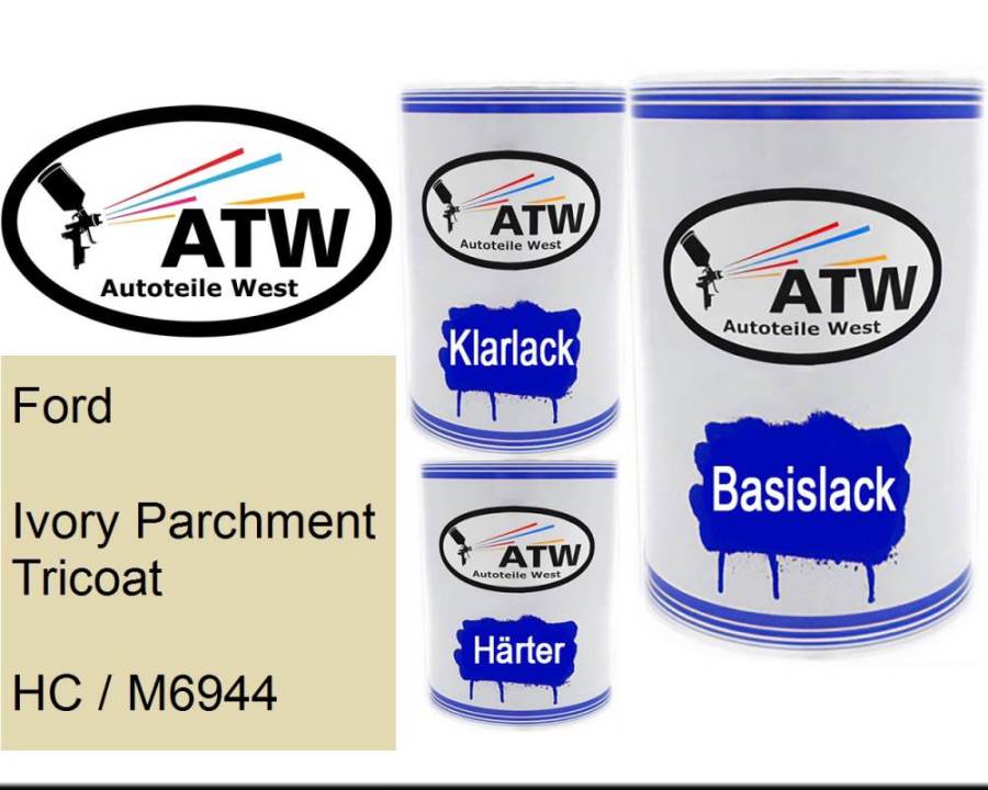 Ford, Ivory Parchment Tricoat, HC / M6944: 500ml Lackdose + 500ml Klarlack + 250ml Härter - Set, von ATW Autoteile West.